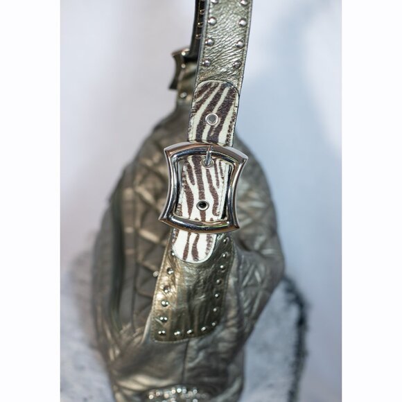 Chi By Carlos Falchi Italian Lamb Leather Shoulder Bag Gold Bronze Large - Picture 8 of 14